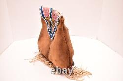 RARE Antique Sioux Lakota Large beaded Pouch Native American Deer Hoof Bag