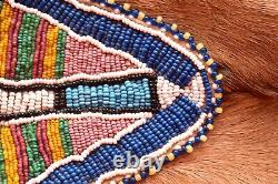 RARE Antique Sioux Lakota Large beaded Pouch Native American Deer Hoof Bag