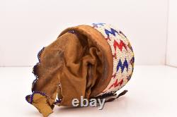 RARE Antique Sioux Lakota beaded Round Pouch Box Native American leather Bag VTG