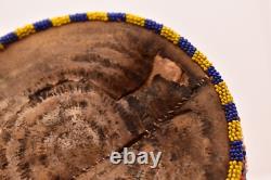 RARE Antique Sioux Lakota beaded Round Pouch Box Native American leather Bag VTG