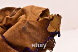 RARE Antique Sioux Lakota beaded Round Pouch Box Native American leather Bag VTG