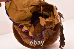RARE Antique Sioux Lakota beaded Round Pouch Box Native American leather Bag VTG