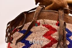 RARE Antique Sioux Lakota beaded Round Pouch Box Native American leather Bag VTG