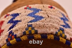 RARE Antique Sioux Lakota beaded Round Pouch Box Native American leather Bag VTG