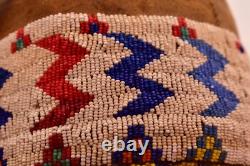 RARE Antique Sioux Lakota beaded Round Pouch Box Native American leather Bag VTG