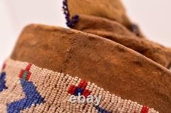 RARE Antique Sioux Lakota beaded Round Pouch Box Native American leather Bag VTG