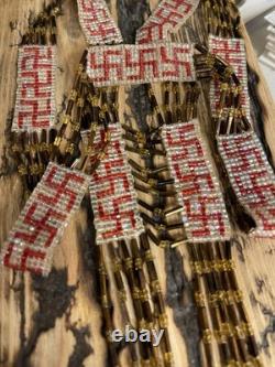 RARE Native American WHIRLING LOGS Flapper Handmade Antique Beaded Necklace W@W