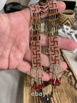 RARE Native American WHIRLING LOGS Flapper Handmade Antique Beaded Necklace W@W