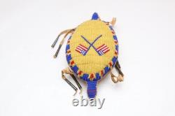 RARE, OLD NATIVE AMERICAN BEADED LEATHER FETISH American Flags AMULET Turtle ATQ