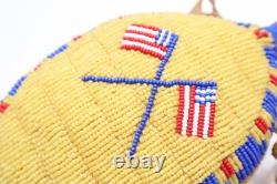 RARE, OLD NATIVE AMERICAN BEADED LEATHER FETISH American Flags AMULET Turtle ATQ