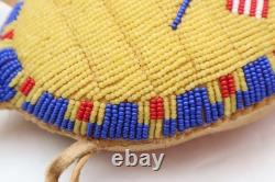 RARE, OLD NATIVE AMERICAN BEADED LEATHER FETISH American Flags AMULET Turtle ATQ