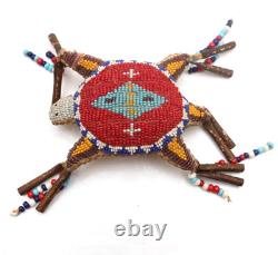 RARE OLD NATIVE AMERICAN BEADED Vintage LEATHER FETISH AMULET Turtle Antique