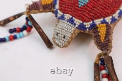 RARE OLD NATIVE AMERICAN BEADED Vintage LEATHER FETISH AMULET Turtle Antique