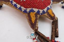 RARE OLD NATIVE AMERICAN BEADED Vintage LEATHER FETISH AMULET Turtle Antique