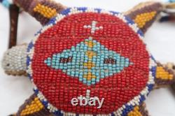RARE OLD NATIVE AMERICAN BEADED Vintage LEATHER FETISH AMULET Turtle Antique
