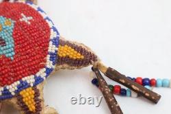 RARE OLD NATIVE AMERICAN BEADED Vintage LEATHER FETISH AMULET Turtle Antique