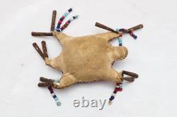 RARE OLD NATIVE AMERICAN BEADED Vintage LEATHER FETISH AMULET Turtle Antique