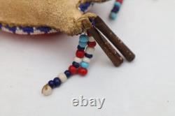RARE OLD NATIVE AMERICAN BEADED Vintage LEATHER FETISH AMULET Turtle Antique