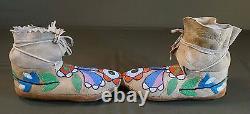 Rare 1890 Native American Nez Perce Beaded High Top Moccasins Smallest Beads