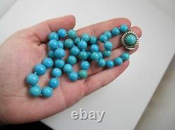 Rare Frank Patania Thunderbird Turquoise Beaded Necklace Sterling Silver Vintage