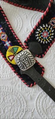 Rare Kurtmen Genuine Leather Calf Hair Native American Beaded Indian Belt XL