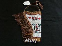 Rare Native American Beaded Leather Holster, From South Dakota, Sd-082105762