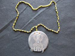 Rare Native American Hand Engraved Gorget On Trade Bead Necklace, Pe-052307450