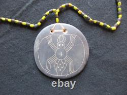 Rare Native American Hand Engraved Gorget On Trade Bead Necklace, Pe-052307450