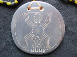 Rare Native American Hand Engraved Gorget On Trade Bead Necklace, Pe-052307450