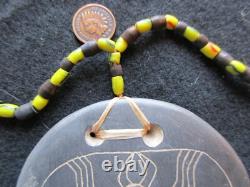 Rare Native American Hand Engraved Gorget On Trade Bead Necklace, Pe-052307450