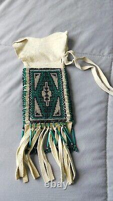 Rare Vintage Native American Beaded Leather Fringe Tobacco Pipe Bag Medicine
