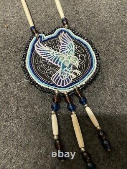 Raven Beaded Medallion Native American Pow Wow Regalia Beadwork Glow In Dark