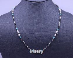 Real Blue Kingman Arizona Turquoise Freshwater Pearls & Sterling Silver Necklace