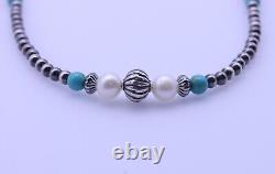 Real Blue Kingman Arizona Turquoise Freshwater Pearls & Sterling Silver Necklace