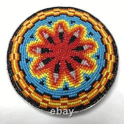 Round Silver Beaded Belt Buckle US Native American Cut Beads, Hand Crafted