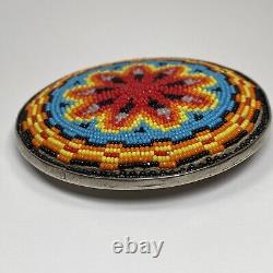 Round Silver Beaded Belt Buckle US Native American Cut Beads, Hand Crafted