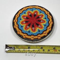 Round Silver Beaded Belt Buckle US Native American Cut Beads, Hand Crafted