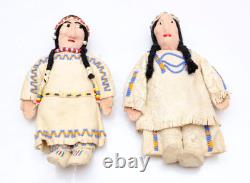 SET 2 VTG Native American Dolls Beaded Sioux Indian W Leather Couple Fridge 7