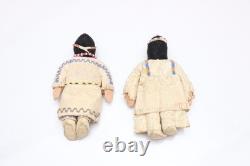 SET 2 VTG Native American Dolls Beaded Sioux Indian W Leather Couple Fridge 7