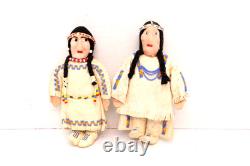 SET 2 VTG Native American Dolls Beaded Sioux Indian W Leather Couple Fridge 7