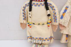 SET 2 VTG Native American Dolls Beaded Sioux Indian W Leather Couple Fridge 7