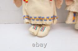 SET 2 VTG Native American Dolls Beaded Sioux Indian W Leather Couple Fridge 7