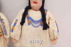 SET 2 VTG Native American Dolls Beaded Sioux Indian W Leather Couple Fridge 7