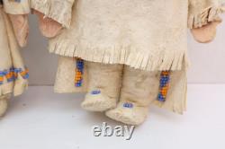 SET 2 VTG Native American Dolls Beaded Sioux Indian W Leather Couple Fridge 7