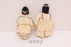 SET 2 VTG Native American Dolls Beaded Sioux Indian W Leather Couple Fridge 7