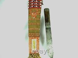 SIOUX Beaded & Quilled BUFFALO DESIGN KNIFE SHEATH & KNIFE Circa 1880's