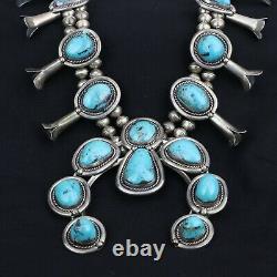 SQUASH BLOSSOM Necklace Sterling Silver Turquoise HEAVY 237 g. Vintage Navajo