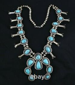 SQUASH BLOSSOM Necklace Sterling Silver Turquoise HEAVY 237 g. Vintage Navajo