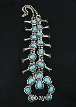 SQUASH BLOSSOM Necklace Sterling Silver Turquoise HEAVY 237 g. Vintage Navajo