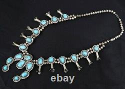 SQUASH BLOSSOM Necklace Sterling Silver Turquoise HEAVY 237 g. Vintage Navajo